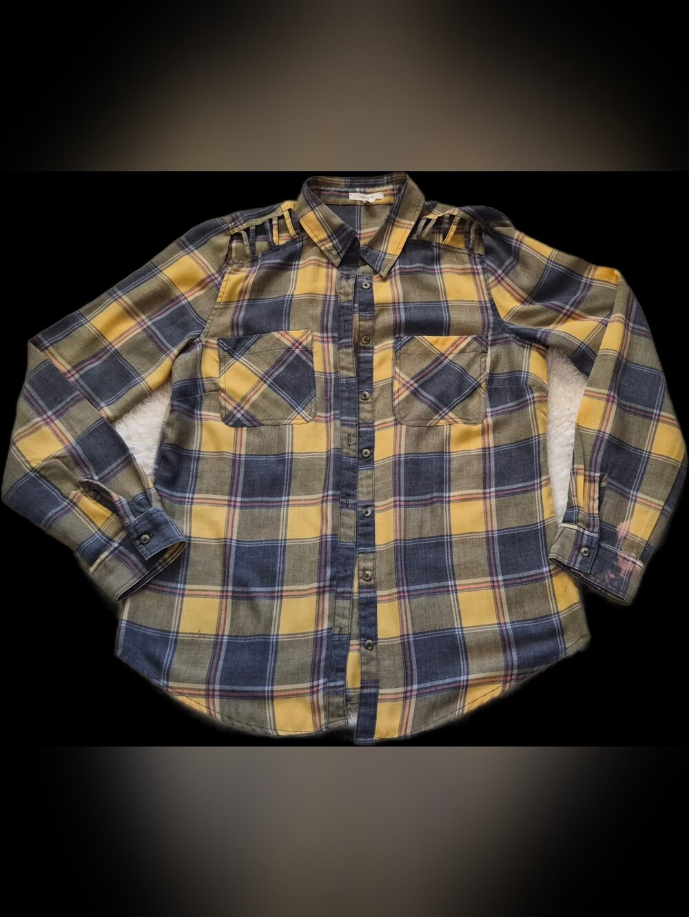 Ladies Marices  Yellow and Blue Plaid Button-Up Shirt